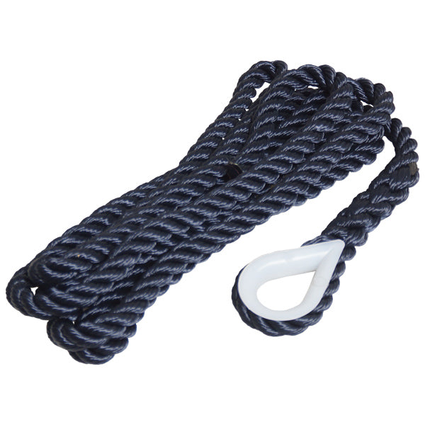 Robline förtöjning 3-slagen med kaus, Navy 12mm x 4m