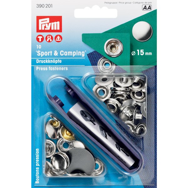 Press studs RF Ø15mm 10pcs with tool