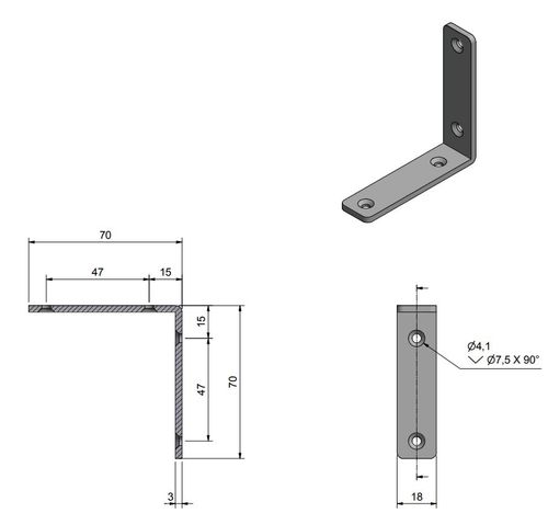 Angle bracket stainless, 70 mm