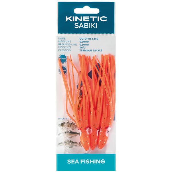 Kinetic Sabiki Squid Cod/Pollock, Orange/glitter