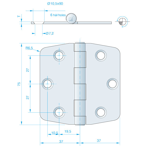 Roca hinge 74x75mm AISI304