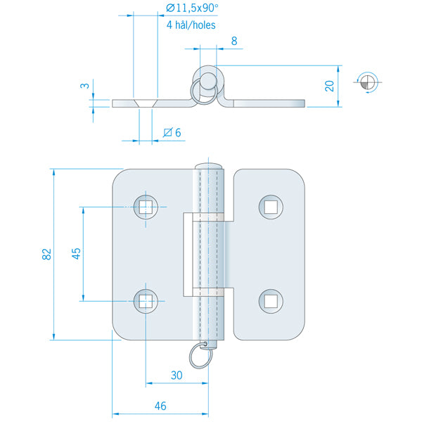 Roca hinge 92x82mm AISI 304
