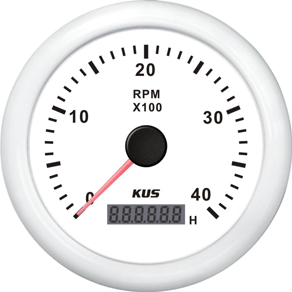 Kus Tachometer gasoline 0-4000rpm w. hour counter white 12/24v ø85