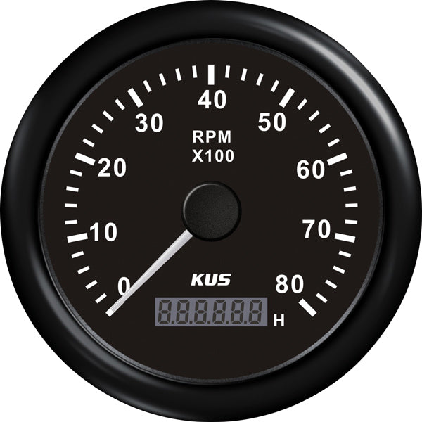 Kus Tachometer gasoline 0-8000rpm with hour meter black 12/24v ø85
