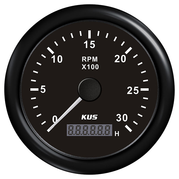 Kus Tachometer diesel 0-3000rpm with hour meter black 12/24v ø85