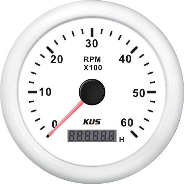 Kus tachometer diesel 0-6000 0.5-250 with hour meter white 12/24V Ø