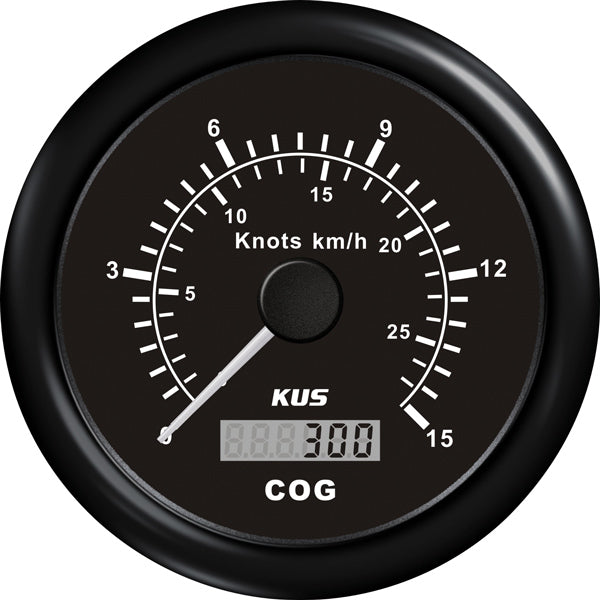 Kus GPS log 0-15 knots, black 12/24V ø85