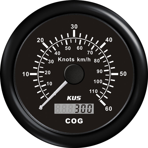 Kus GPS log 0-30 knots, black 12/24V Ø85
