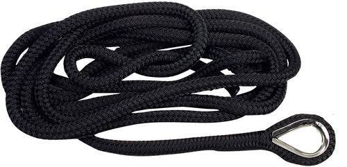1852 mooring line db. braided black with thimble Ø14 mm 4 m