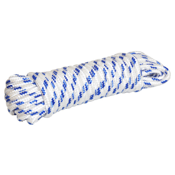 16 Braided PP rope white with blue thread Ø10 mm 15 meters